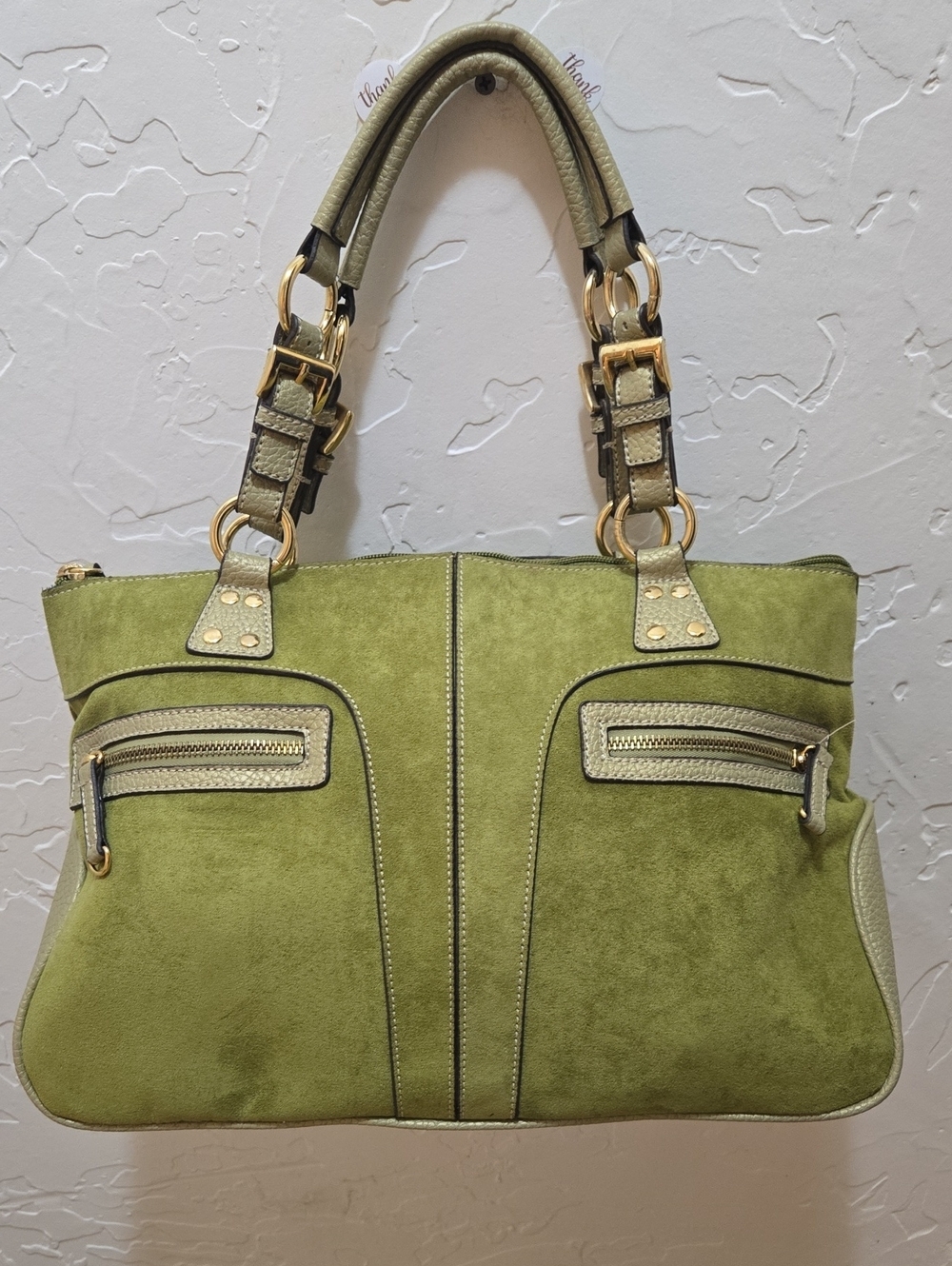 Olive Green Suede Tote Handbag